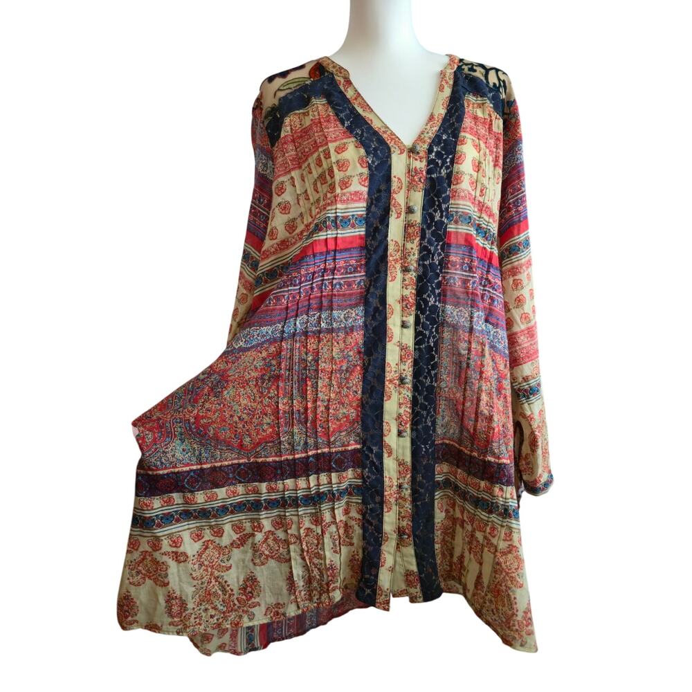 Bohemian Velvet Burnout Lace Paisley Button Tunic L Soft Surroundings Aleyna